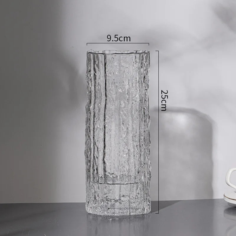 Vase Verre Texturé Écorce 25cm - Design Glacier Organique | Transparent ou Fumé - vue 5 | Plantovia