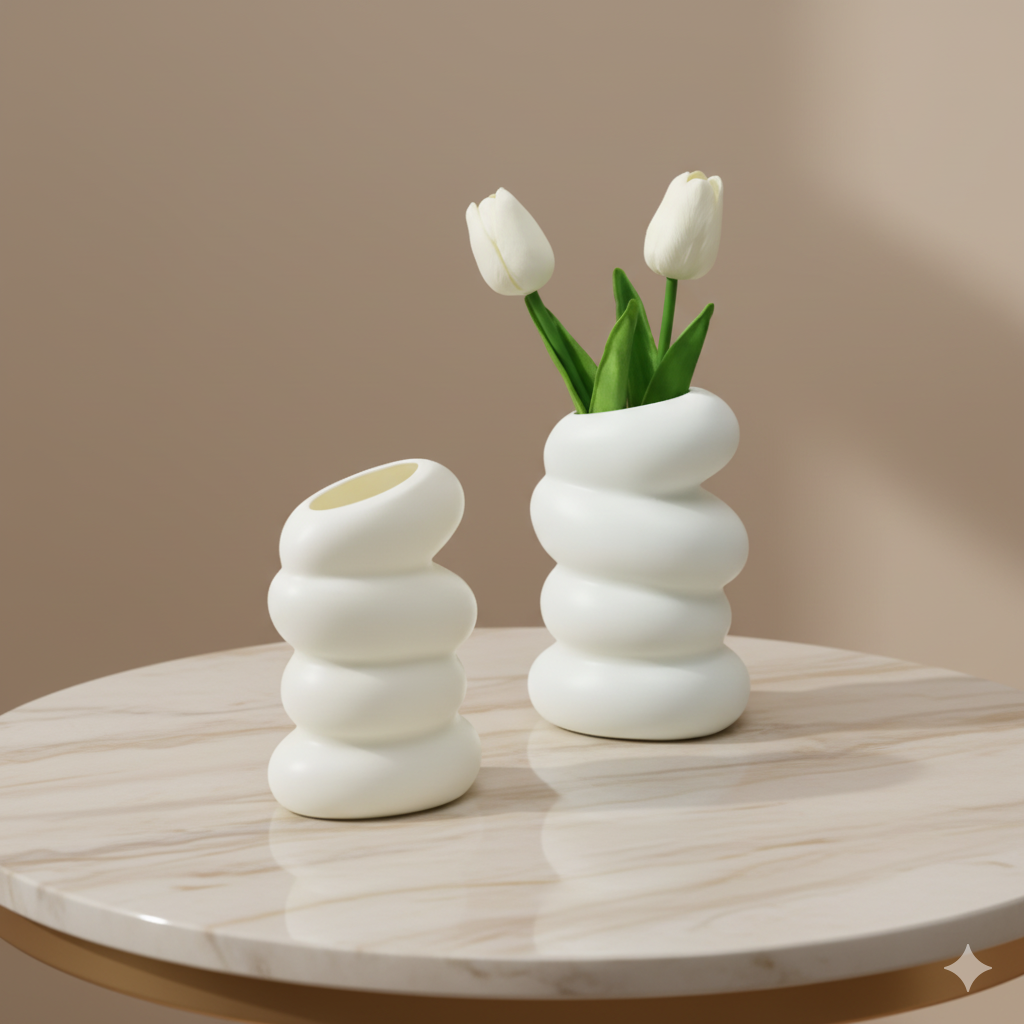 Vase Céramique Blanc Spirale 15cm - Design Moderne Scandinave | Lot de 2