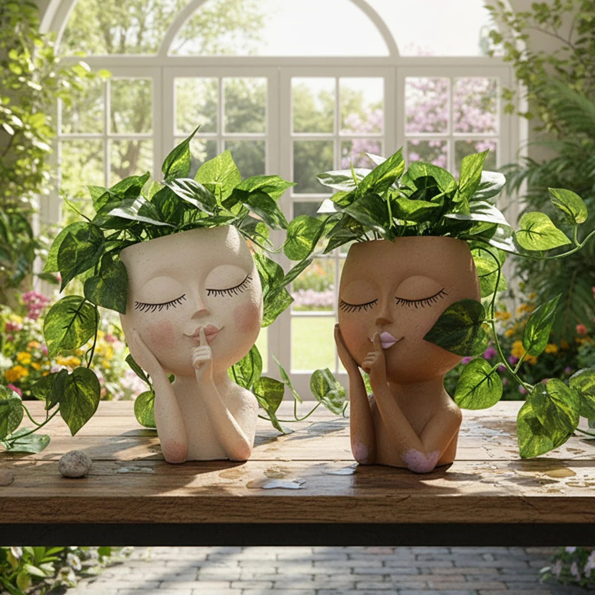 Pot Visage Femme Chut Céramique - Design Artistique Élégant | Plantes Retombantes