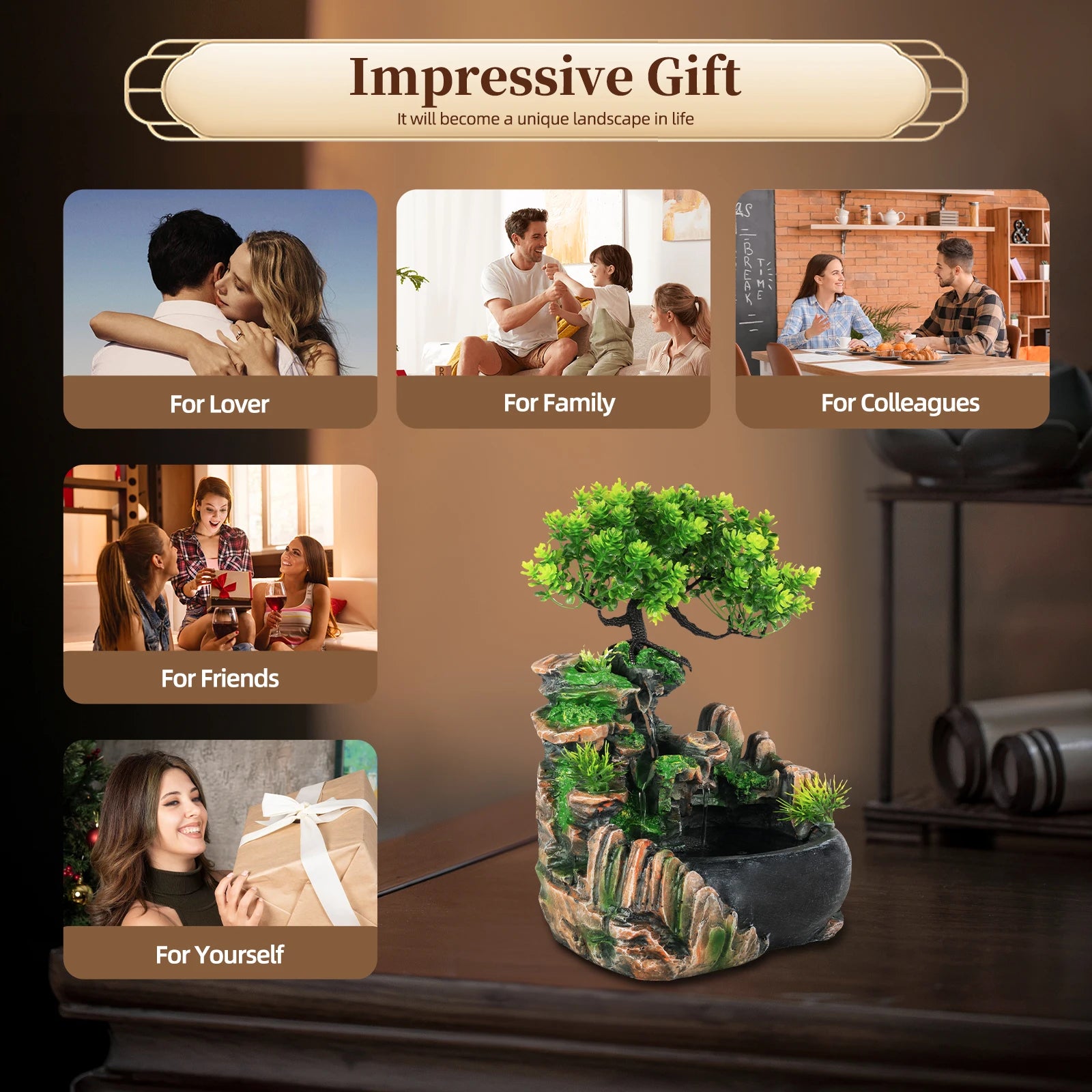 Fontaine Décorative Cascade Rochers Arbre LED - Décor Zen Relaxant | Intérieur