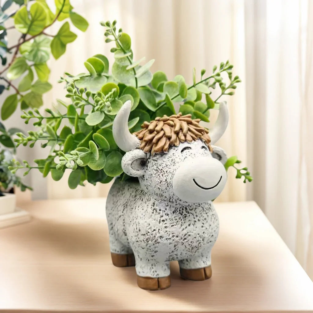 Pot Vache Highland Cattle Céramique - Design Kawaii Ferme | Succulentes
