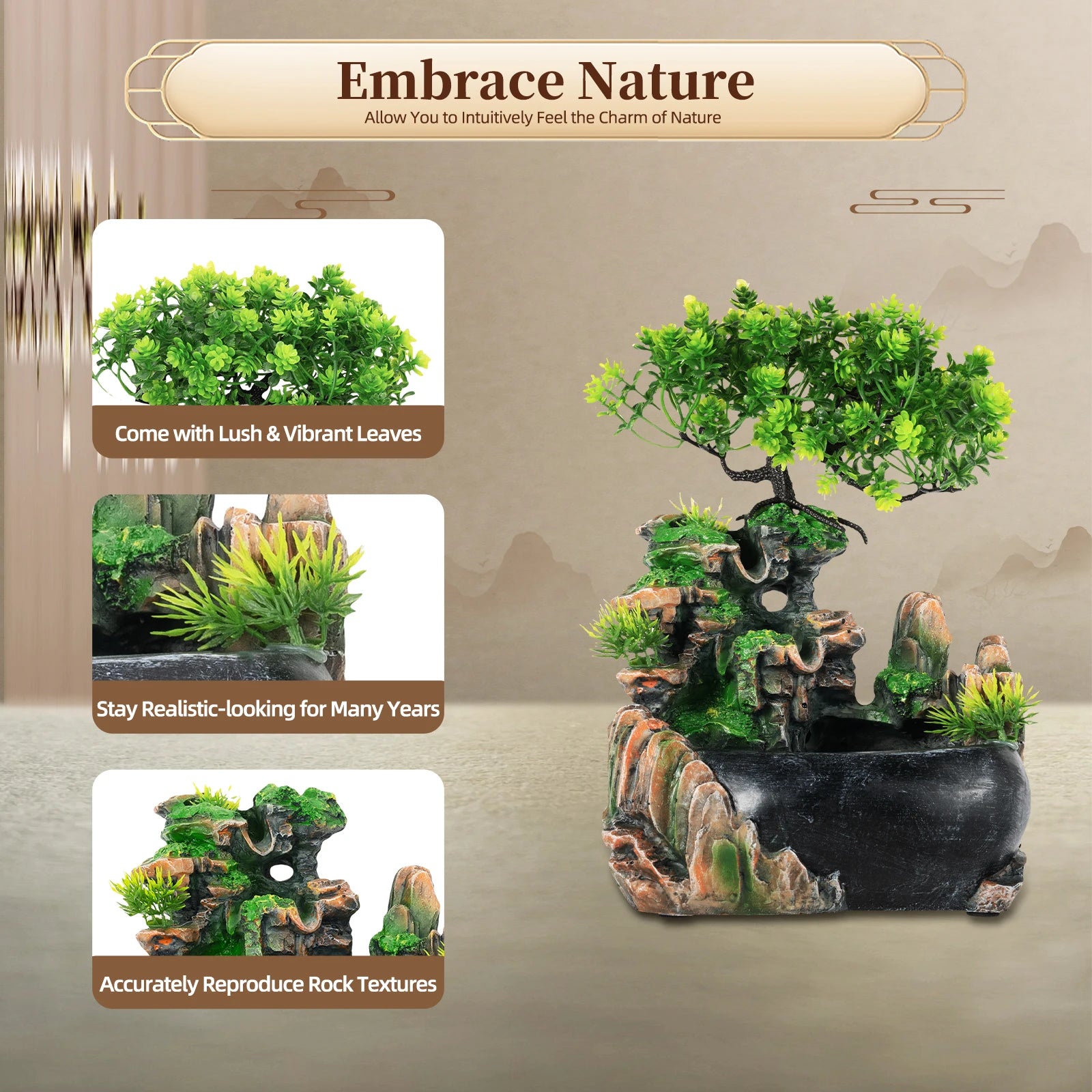 Fontaine Décorative Cascade Rochers Arbre LED - Décor Zen Relaxant | Intérieur