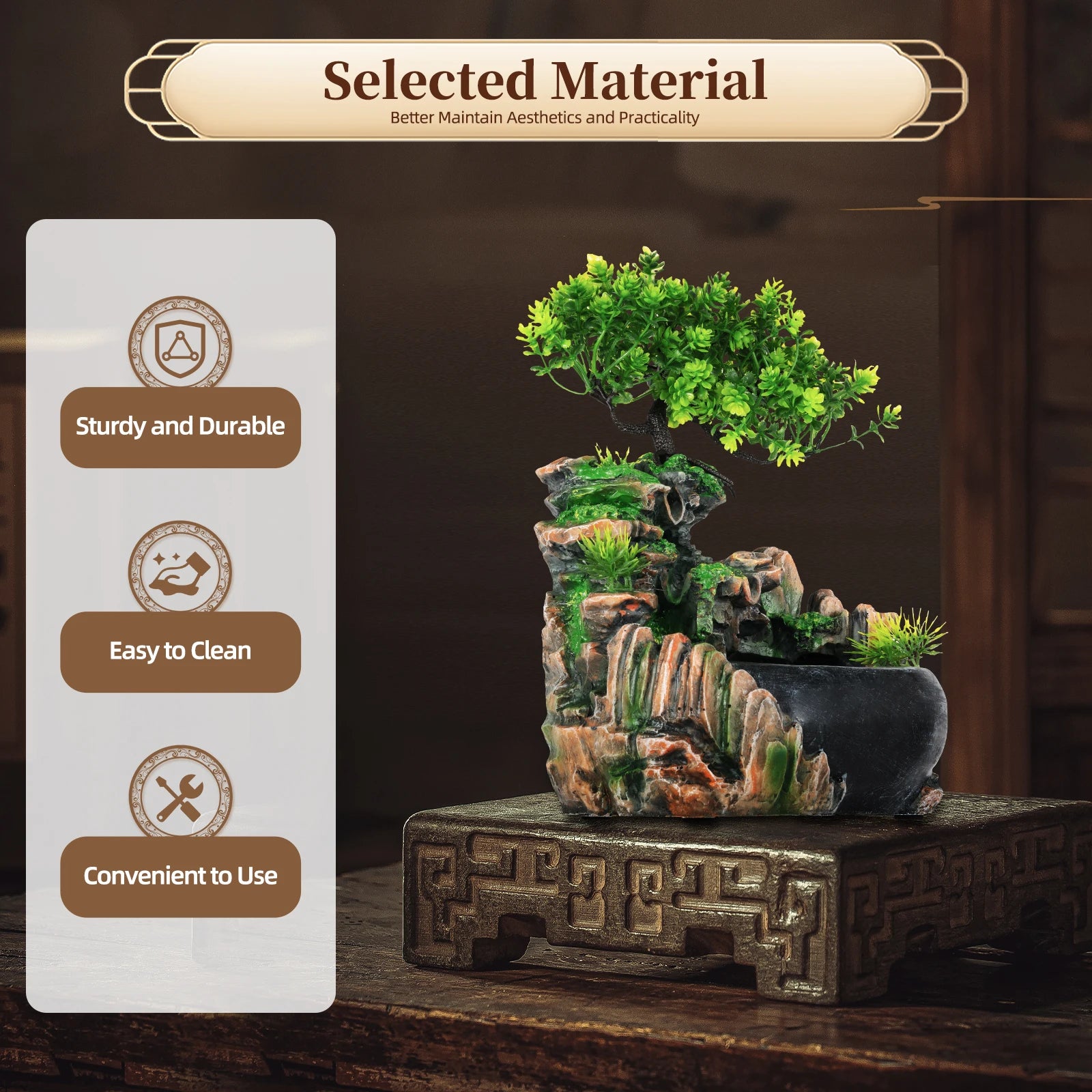 Fontaine Décorative Cascade Rochers Arbre LED - Décor Zen Relaxant | Intérieur