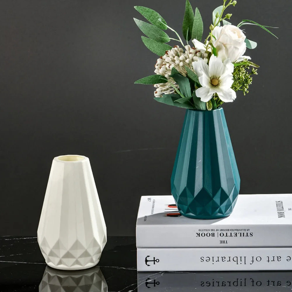 Vase Céramique Diamant 15cm - Design Géométrique Nordique | Fleurs Séchées
